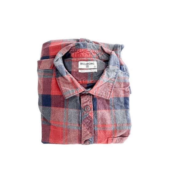 Billabong Men's Shirt Core Fit Stretch Plaid Button-Up Flannel Red Size L - Picture 8 of 8